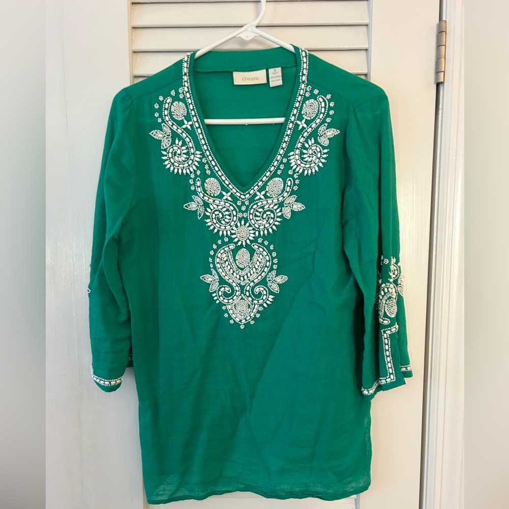 Linen tunic with beaded details